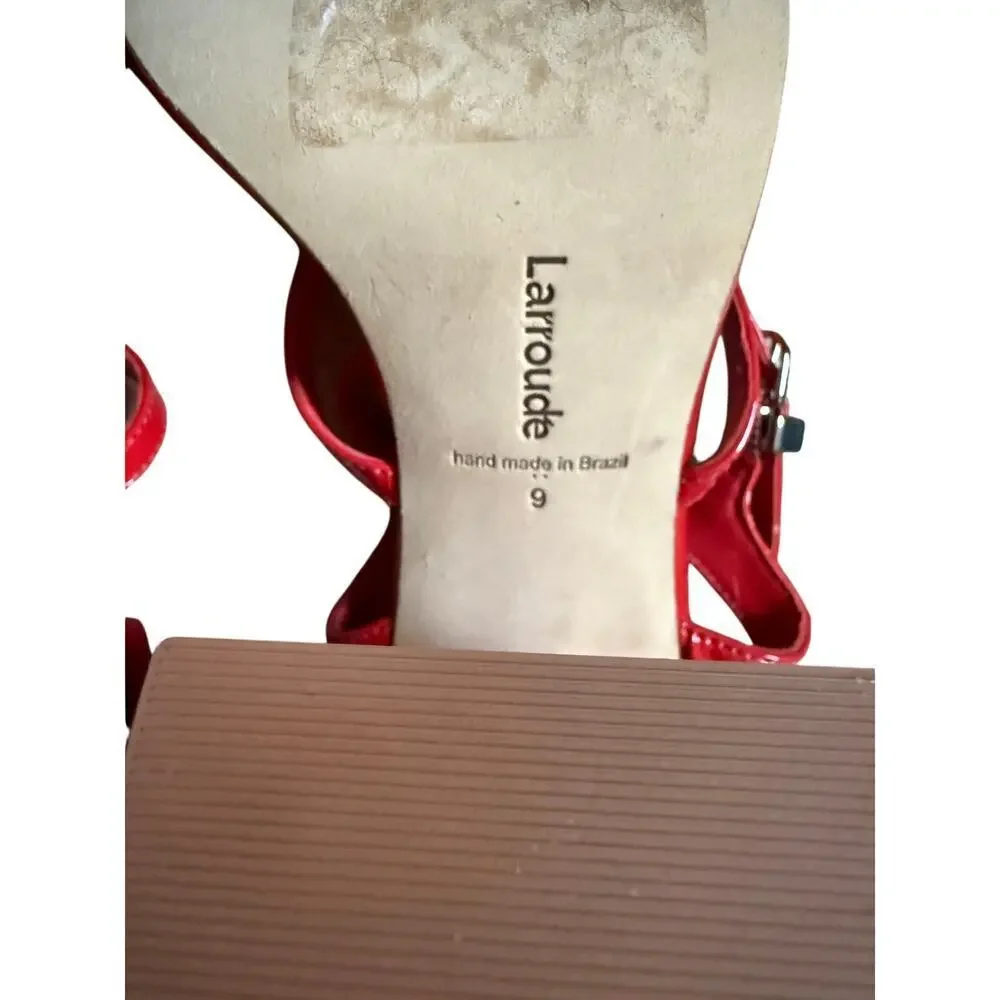 Larroude Hanna Scarlett Red Strappy Chunky Heels  Sz 9